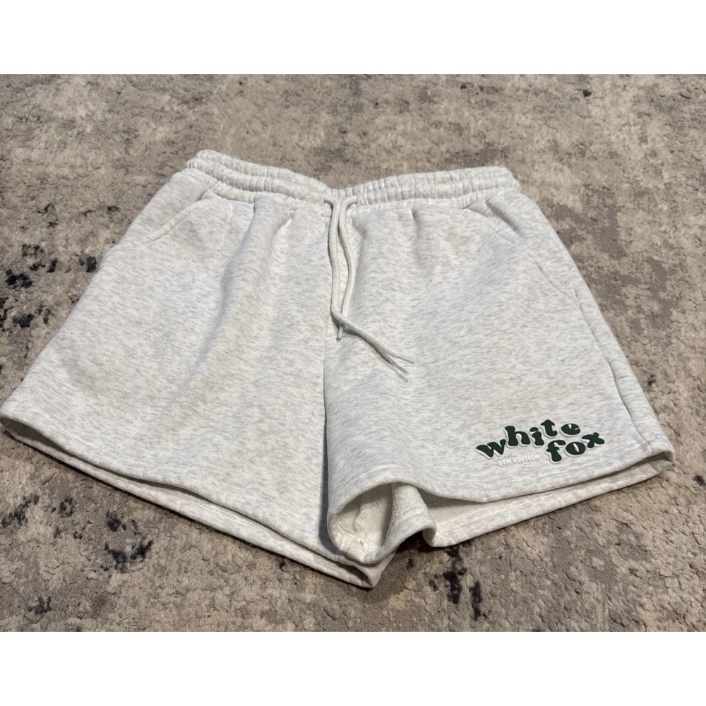 White Fox Sweat Shorts Womens Sz Small Light Grey Drawstring